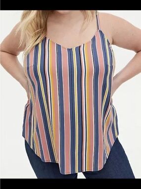 torrid Striped V-Neck Cami Tank in Rose, Navy & Yellow
